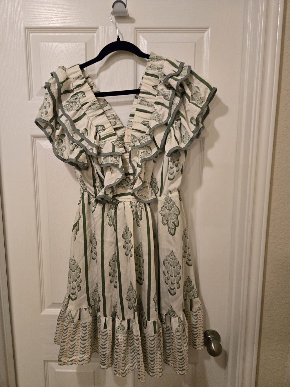 Umgee Cream Mini Dress with Sage Trim and Botanical Print